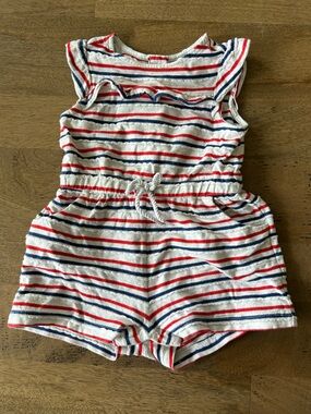 Janie and Jack Red, Navy & White Striped Baby Romper Size 6-12M